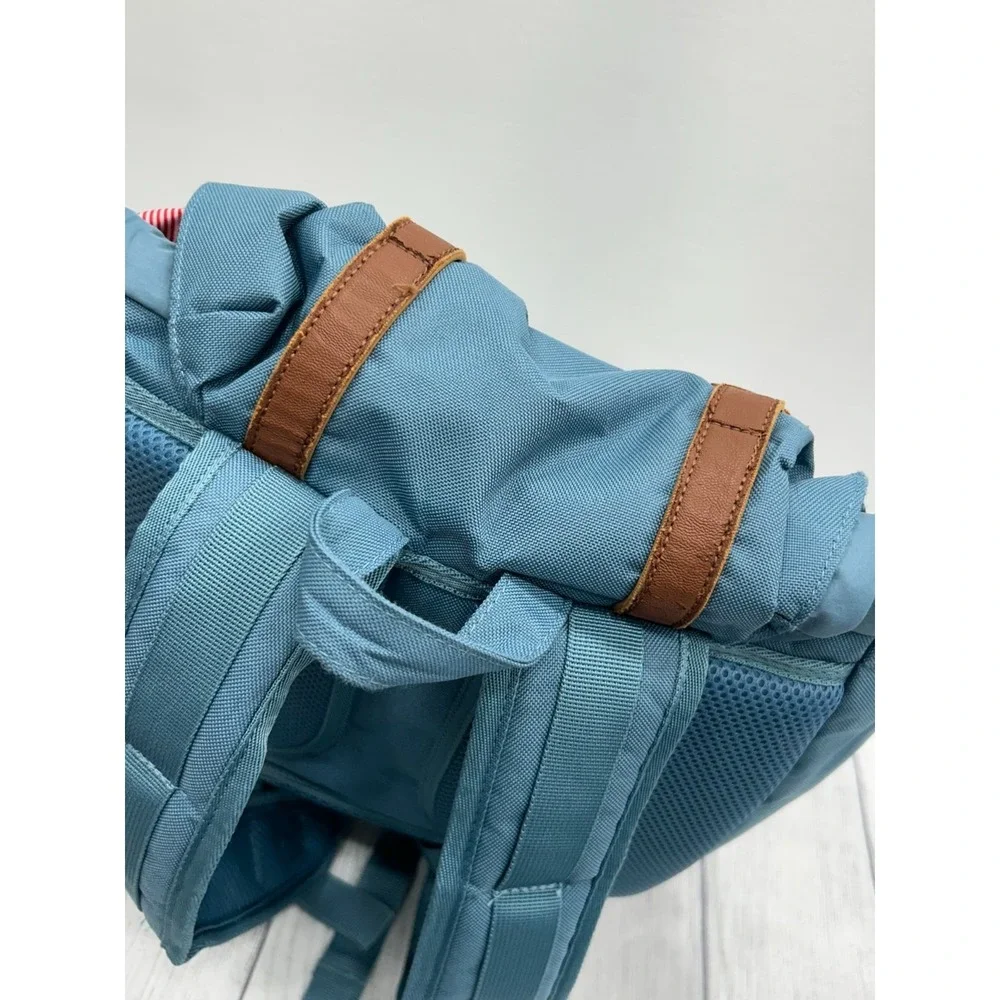 Herschel Little America Mid Volume Backpack Blue‎ Brown Leather Straps Preppy - Picture 8 of 14